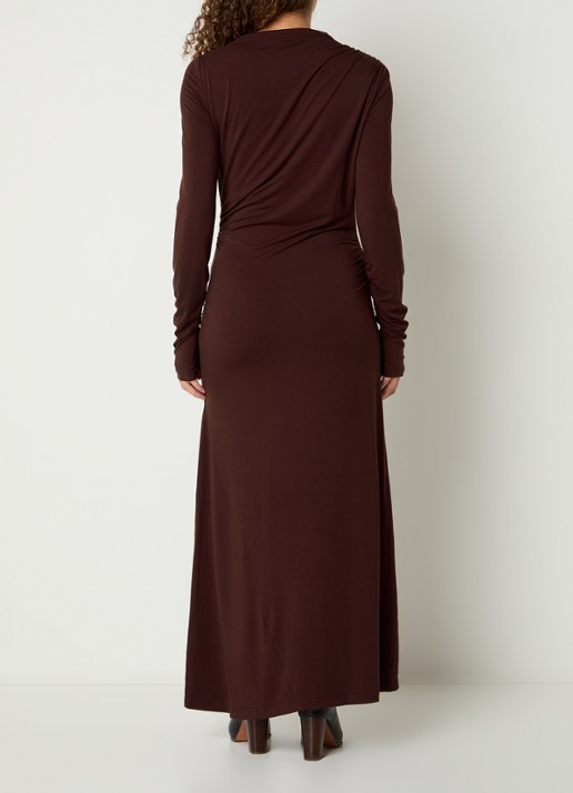 Aaiko Jaxe maxi jurk met asymmetrische zoom - achterkant 2 kastanjebruin