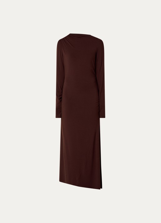 Aaiko Jaxe maxi jurk met asymmetrische zoom - voorkant 3 kastanjebruin