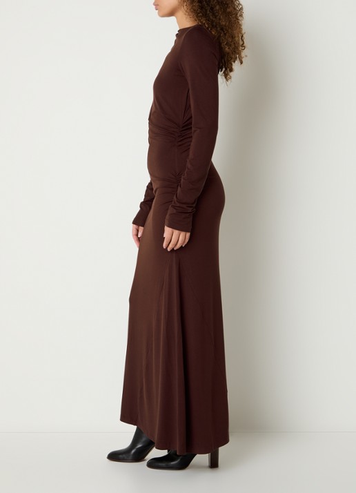 Aaiko Jaxe maxi jurk met asymmetrische zoom - voorkant 4 kastanjebruin