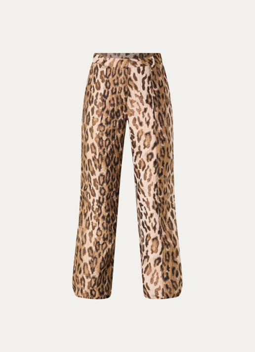 Aaiko Jet Animal high waist tapered fit broek met jacquard dessin - voorkant 3 camel
