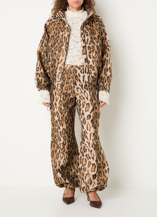 Aaiko Jet Animal high waist tapered fit broek met jacquard dessin - voorkant 4 camel
