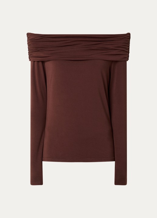 Aaiko Josie off shoulder top met ruches - voorkant oranjerood