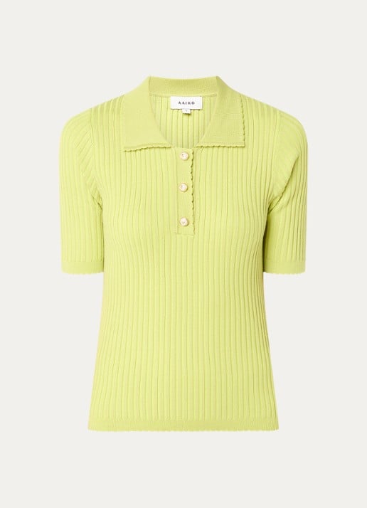 Aaiko Julia ribgebreide top  - voorkant 3 lime
