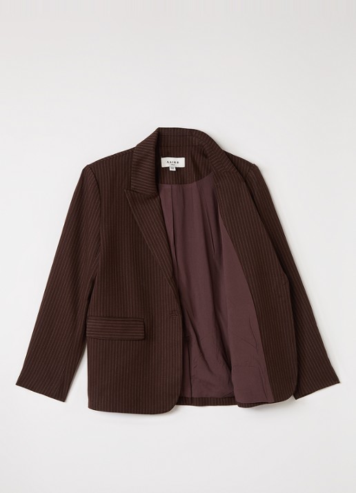 Aaiko Kendal blazer in wolblend met streepprint - voorkant 2 donkerbruin