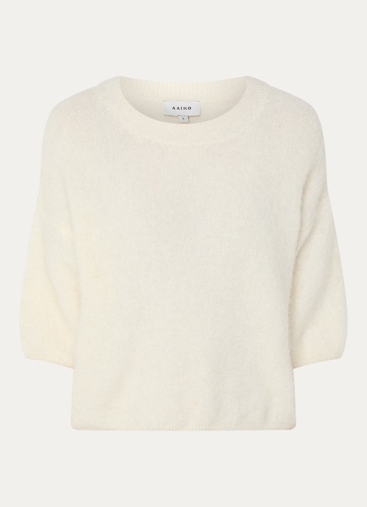 Aaiko Lani fijngebreide top in alpaca wolblend - voorkant 3 lichtgroen