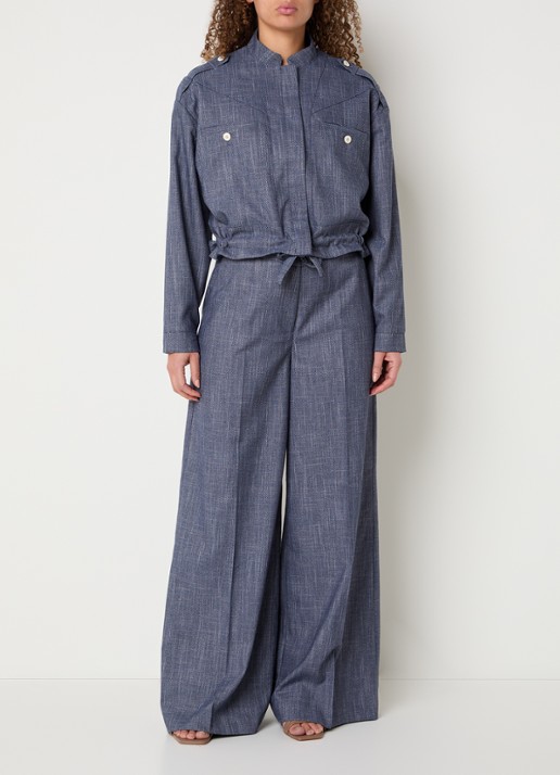 Aaiko Lauryn cropped jack met paspelzakken - voorkant 2 donkerblauw