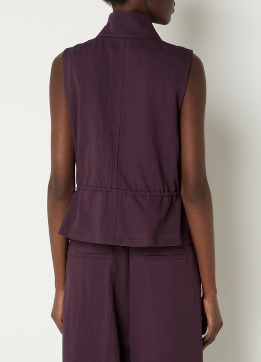 Aaiko Lena gilet met borstzakken en strikceintuur - achterkant 4 aubergine
