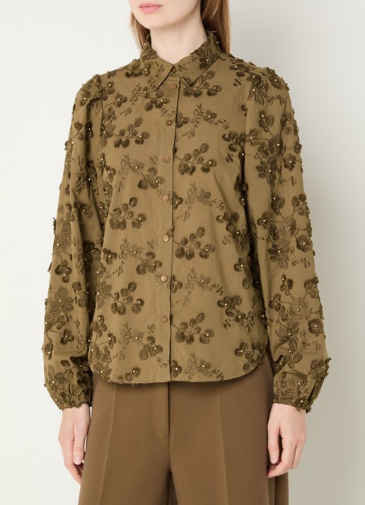 Aaiko Lien blouse met bloemborduring - detail 4 mosgroen
