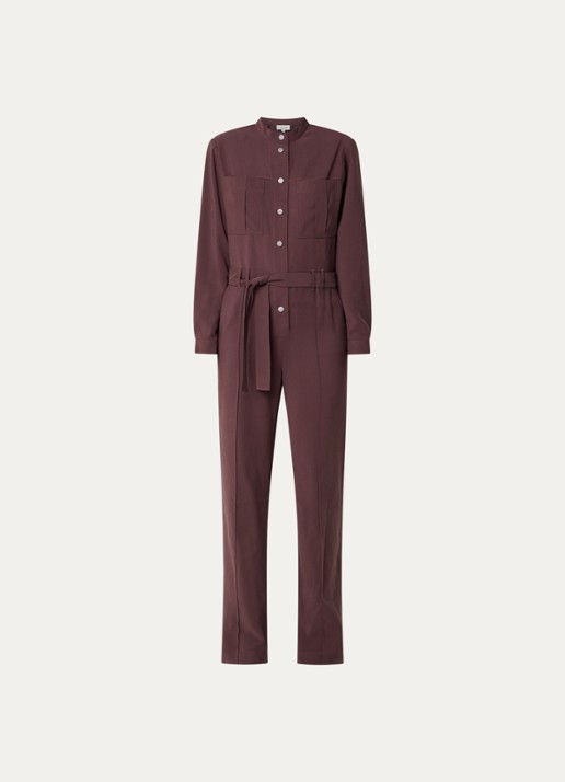 Aaiko Lise straight fit jumpsuit met strikceintuur - voorkant taupe