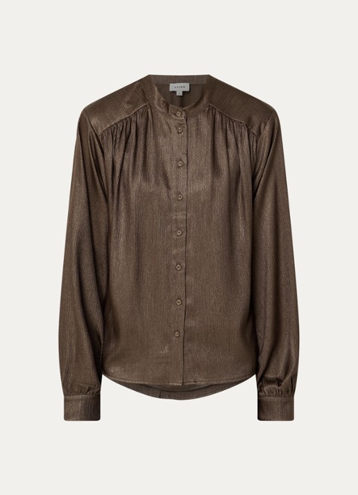 Aaiko Liv blouse met plooidetail - voorkant 3 donkerbruin