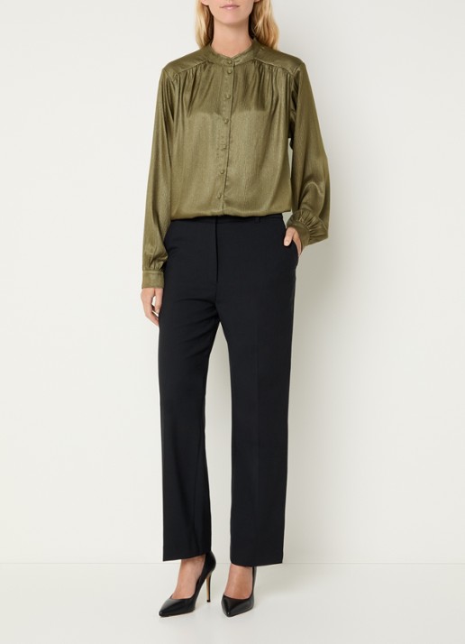 Aaiko Liv blouse met plooidetail - voorkant 3 donkergroen