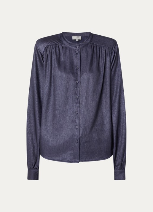 Aaiko Liv blouse met plooidetail - voorkant donkerblauw
