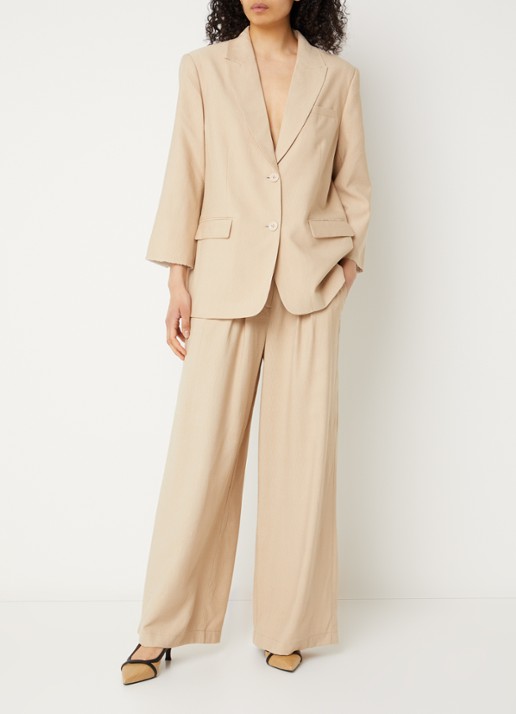 Aaiko Lotty mid waist wide fit palazzo broek met steekzakken - voorkant 4 donkerbeige