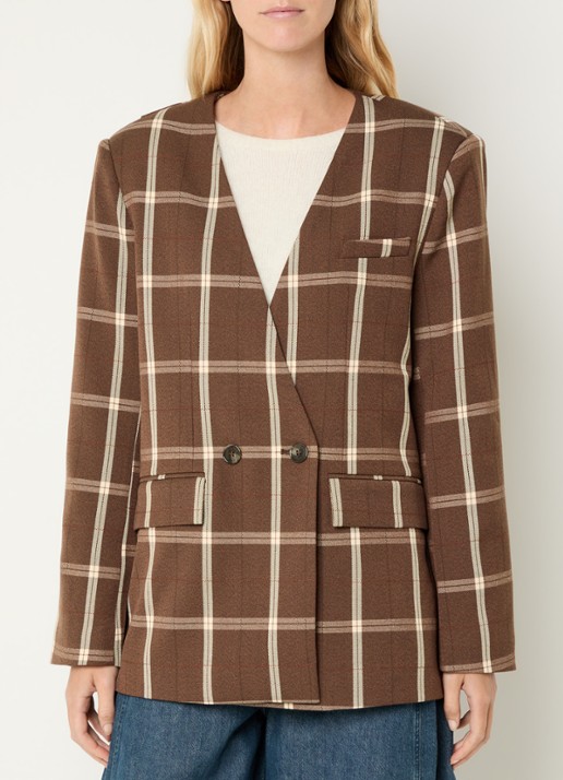 Aaiko Luray blazer met ruitdessin - detail bruin