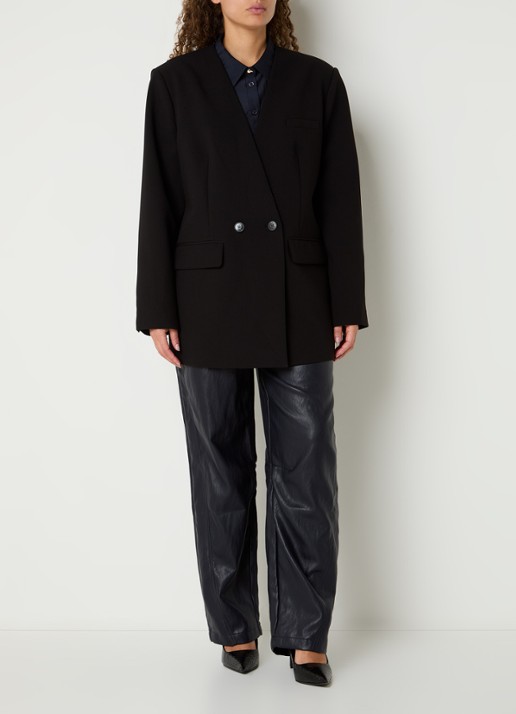 Aaiko Luray oversized double-breasted blazer met ruitdessin en klepzakken - voorkant 3 zwart