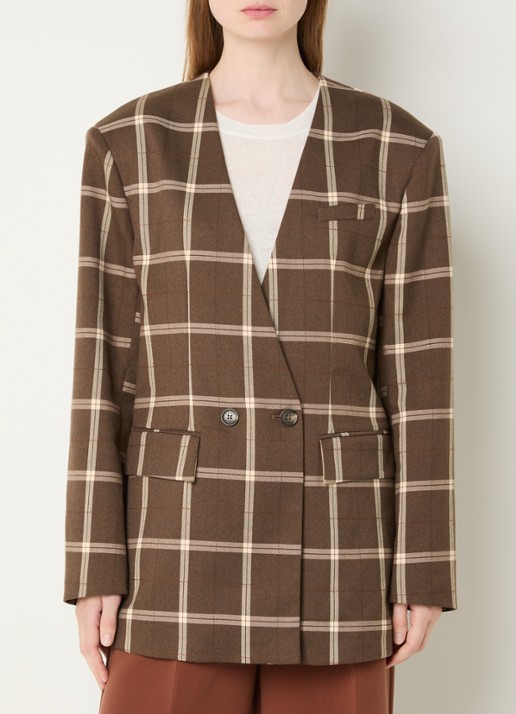 Aaiko Luray oversized double-breasted blazer met ruitdessin en klepzakken - detail bruin