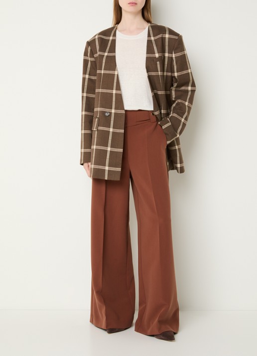 Aaiko Luray oversized double-breasted blazer met ruitdessin en klepzakken - voorkant 3 bruin