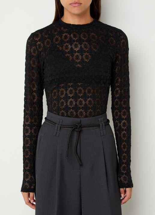 Aaiko Mason top van kant - detail 4 zwart