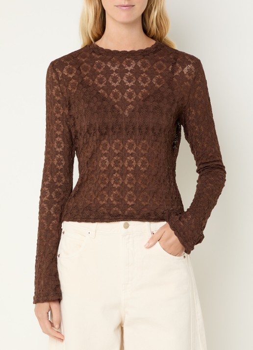 Aaiko Mason top van kant - detail donkerbruin