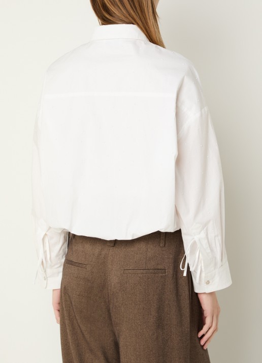 Aaiko Mikkie cropped blouse met strass en borstzak - achterkant wit