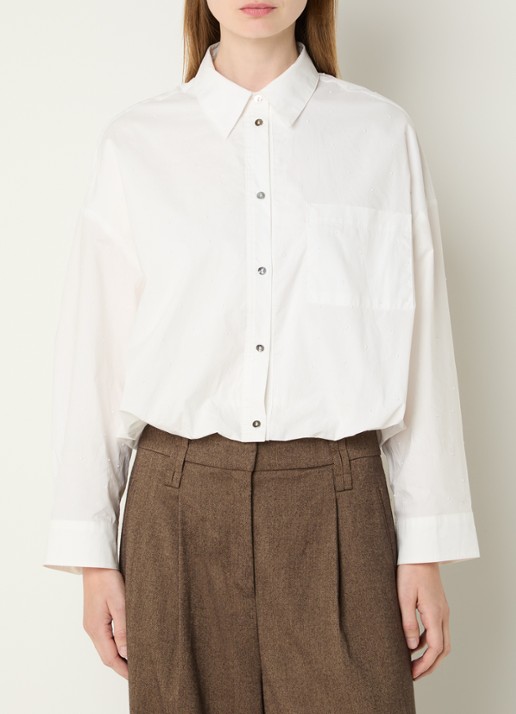 Aaiko Mikkie cropped blouse met strass en borstzak - detail 2 wit