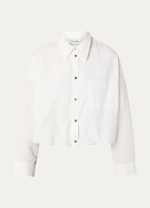 Aaiko Mikkie cropped blouse met strass en borstzak - voorkant 3 wit