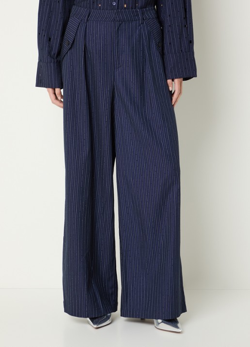 Aaiko Mirari high waist wide fit pantalon met strass - detail 4 donkerblauw