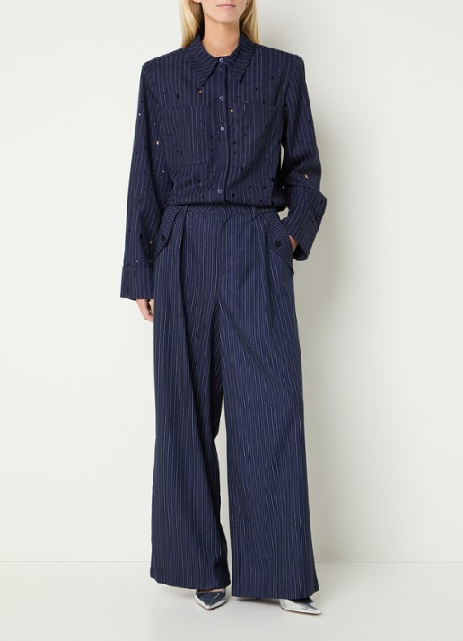 Aaiko Mirari high waist wide fit pantalon met strass - voorkant 3 donkerblauw