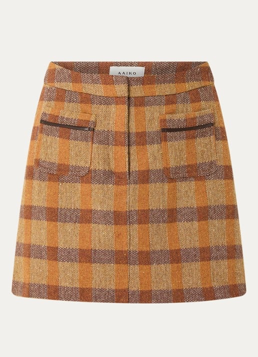Aaiko Nasla minirok in wolblend met ruitdessin - voorkant 3 cognac