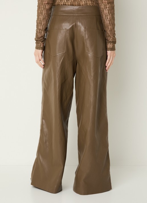 Aaiko Nore high waist wide fit broek van imitatieleer - achterkant 4 mosgroen