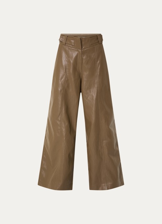 Aaiko Nore high waist wide fit broek van imitatieleer - voorkant 2 mosgroen
