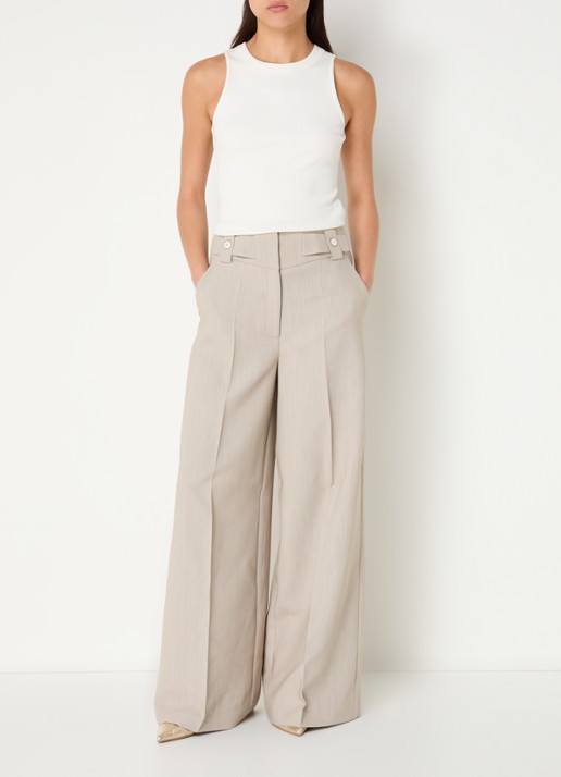 Aaiko Nore high waist wide fit pantalon met steekzakken - voorkant 3 beige