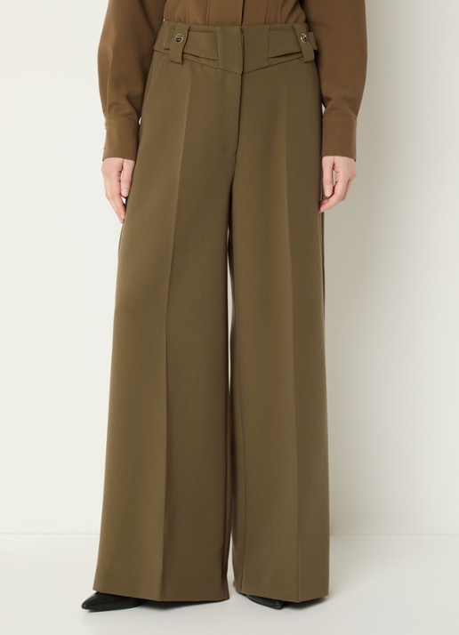 Aaiko Nore high waist wide fit pantalon met steekzakken - detail olijfgroen