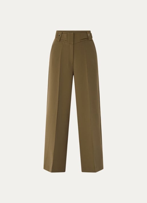 Aaiko Nore high waist wide fit pantalon met steekzakken - voorkant 2 olijfgroen