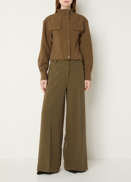 Aaiko Nore high waist wide fit pantalon met steekzakken - voorkant 3 olijfgroen