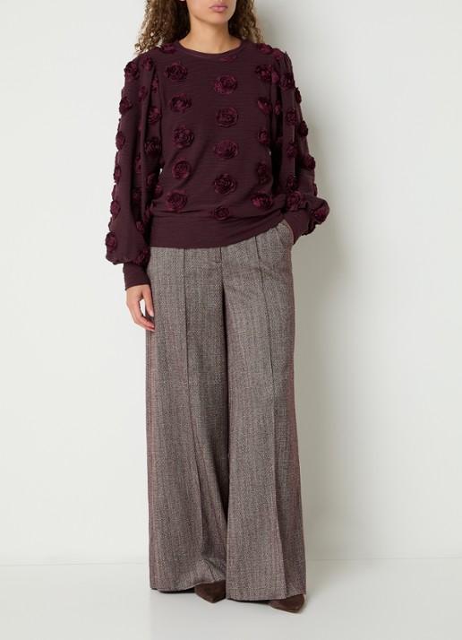 Aaiko Nore mid waist wide fit pantalon met steekzakken - voorkant 3 bordeauxrood