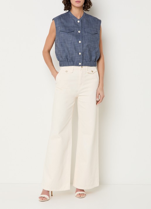 Aaiko Olivia gilet van denim met klepzakken - voorkant 2 indigo