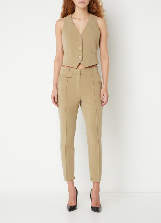 Aaiko Parene high waist tapered fit cropped pantalon met steekzakken  - voorkant 4 khaki