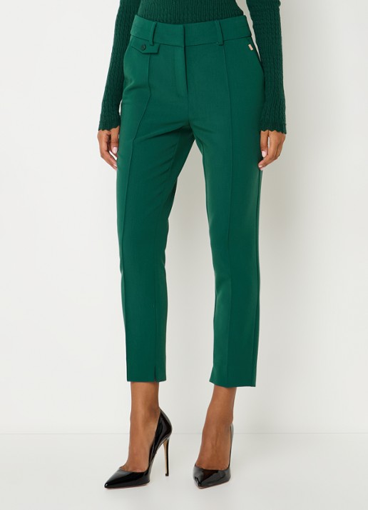 Aaiko Parene high waist tapered fit cropped pantalon met steekzakken  - detail donkergroen