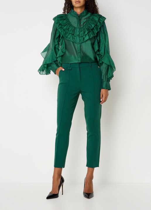 Aaiko Parene high waist tapered fit cropped pantalon met steekzakken  - voorkant 4 donkergroen