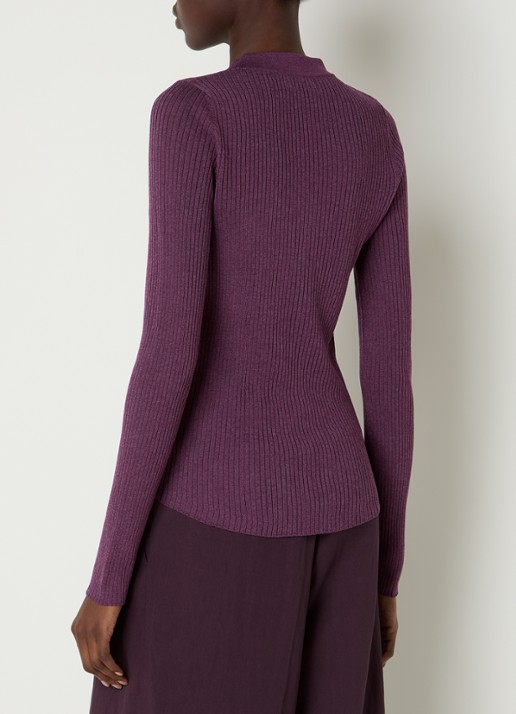 Aaiko Polly ribgebreide pullover met stretch - achterkant 4 aubergine