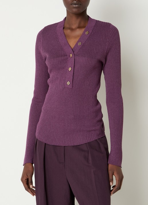Aaiko Polly ribgebreide pullover met stretch - detail aubergine