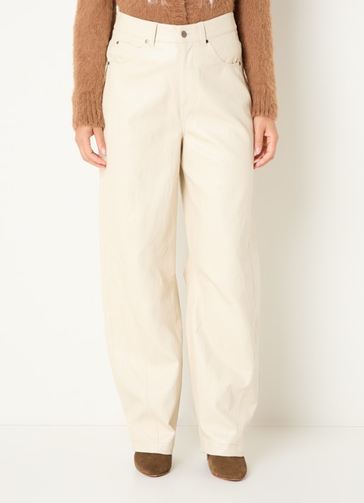 Aaiko Quin high waist balloon fit broek van imitatieleer - detail 2 creme