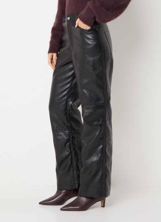 Aaiko Rianne high waist loose fit broek van imitatieleer - detail 4 zwart