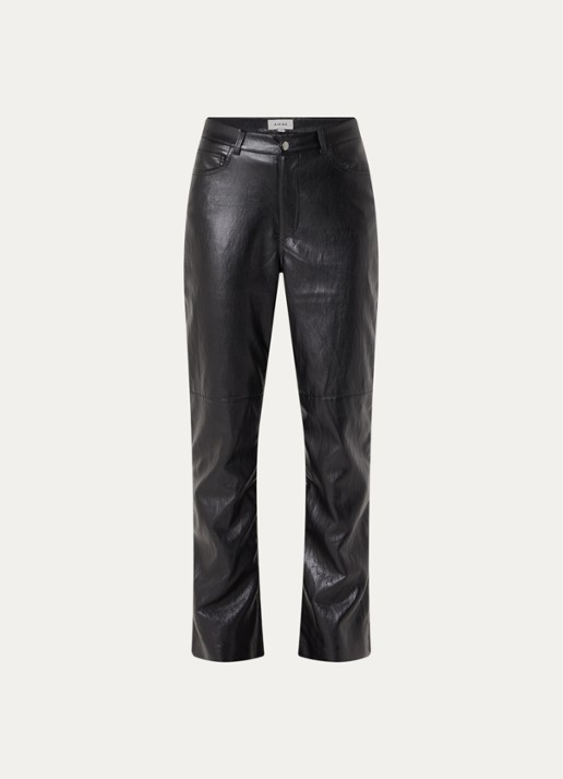 Aaiko Rianne high waist loose fit broek van imitatieleer - voorkant zwart