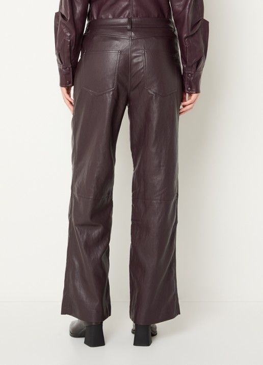 Aaiko Rianne high waist loose fit broek van imitatieleer - achterkant 4 aubergine