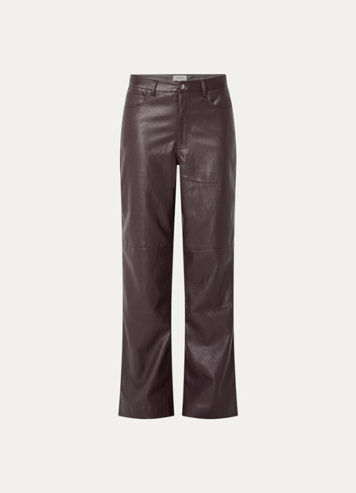 Aaiko Rianne high waist loose fit broek van imitatieleer - voorkant aubergine