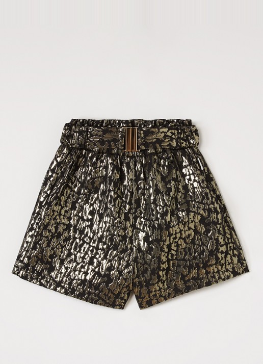 Aaiko Rikki wide fit korte broek met ceintuur - voorkant goud