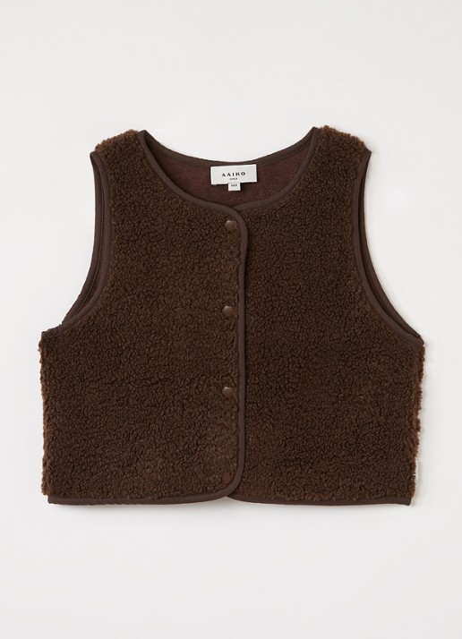 Aaiko Rivan gilet van teddy - voorkant donkerbruin