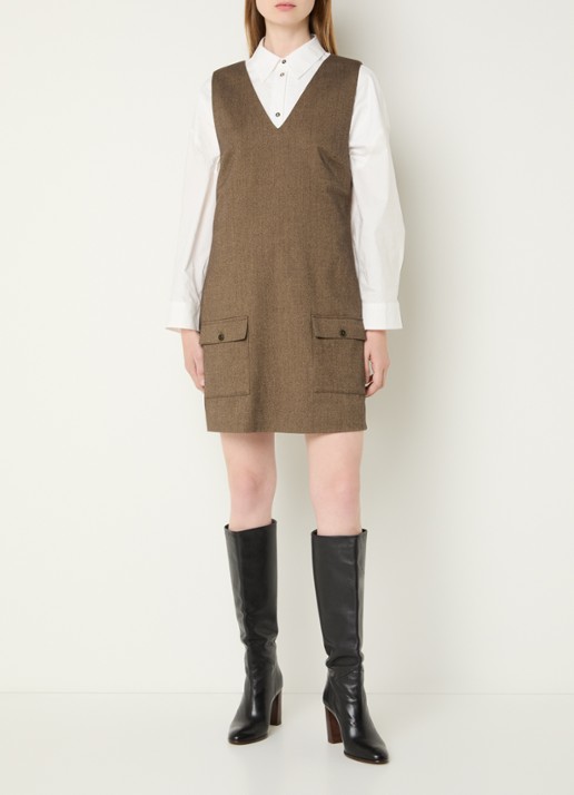 Aaiko Rivane mini jurk met klepzakken - voorkant 4 zand